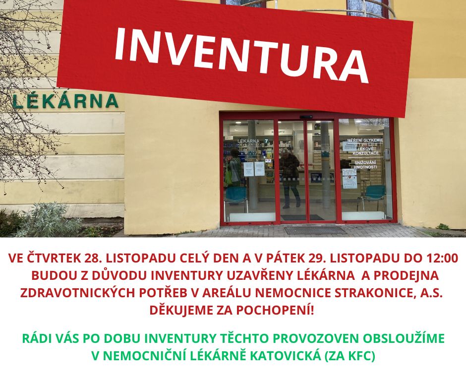 Inventura v nemocniční lékárně a prodejně zdravotnických potřeb