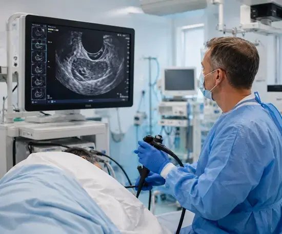 Lékař u přístroje pro endoskopické vyšetření