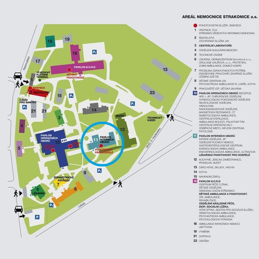 Mapa umístění pracoviště v areálu nemocnice
