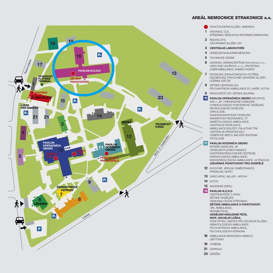 Mapa umístění pracoviště v areálu nemocnice
