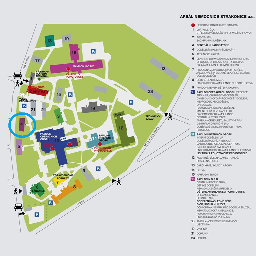 Mapa umístění pracoviště v areálu nemocnice