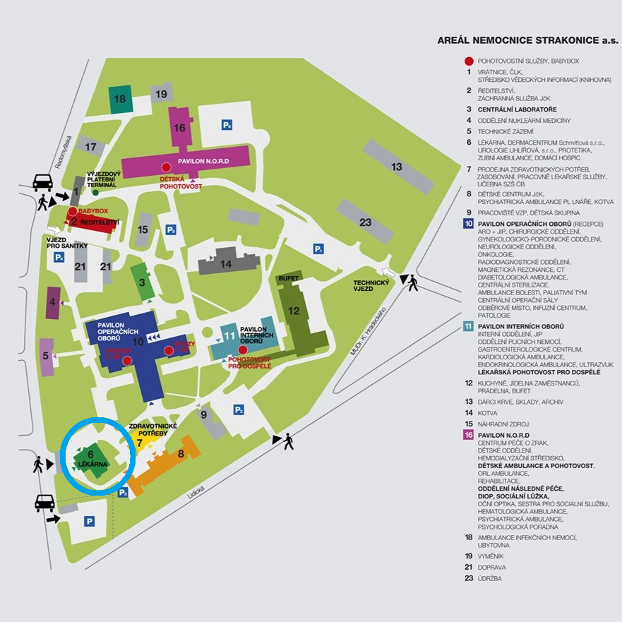 Mapa umístění pracoviště v areálu nemocnice