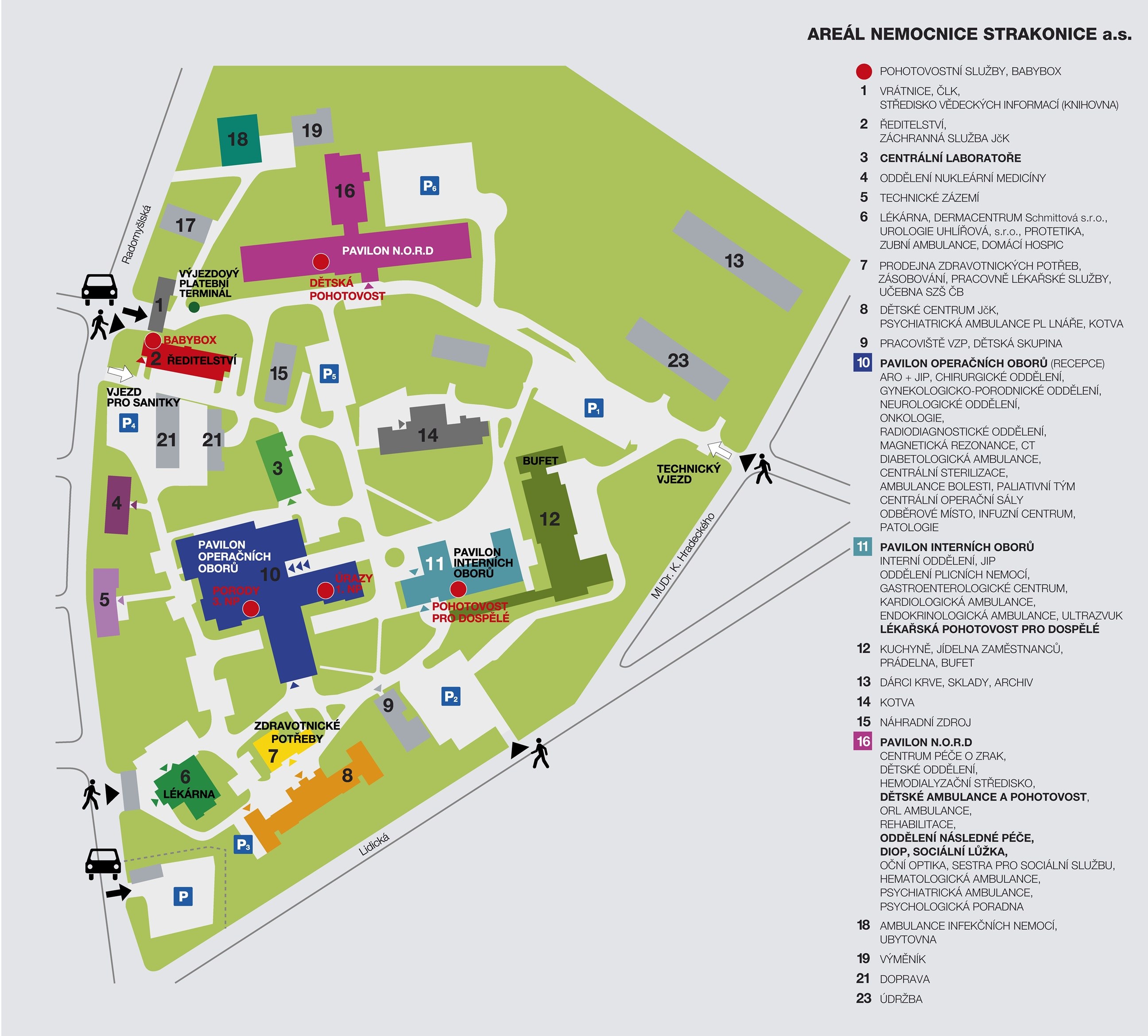 Mapa areálu Nemocnice Strakonice